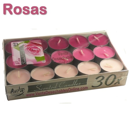 Pack 30 velas té Perfumadas Rosas 4x1 11g