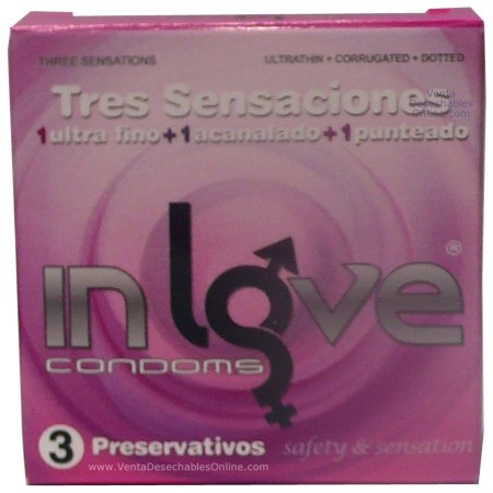 3 Condones Sueltos In love 190x54 Fino, Acanalado y Punteado