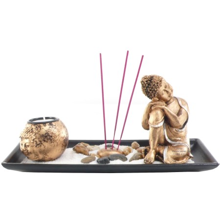 Portavela Buda Dorado Con Arena Y Soporte Incienso