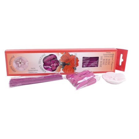 Baritas Incienso Rosas, 12 Conos y Soporte Porcelana