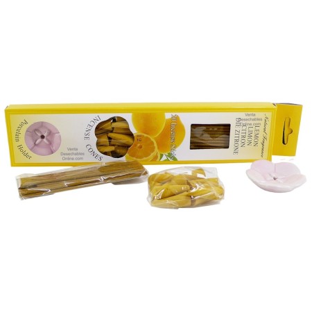 Varitas Incienso Limón, 12 Conos y Soporte Porcelana