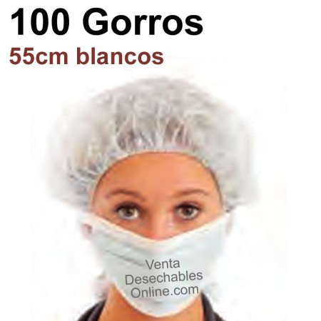 100 Gorros Recoge pelo TST 55cm Blancos
