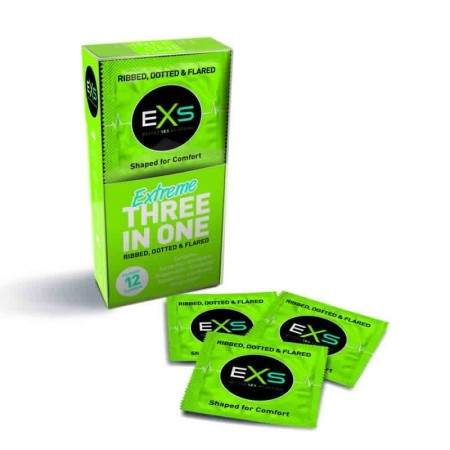 Caja 12 Condones  EXS Extreme 3 In One 190x54