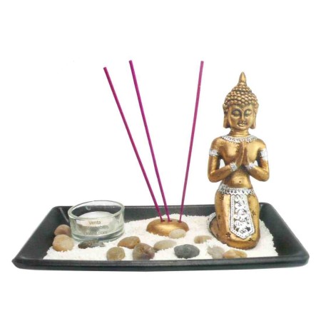 Portavela Buda Con Arena Y Soporte Incienso Dorado