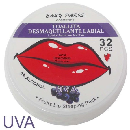32 Toallitas Desmaquillantes Uva Para Labios - Easy Paris