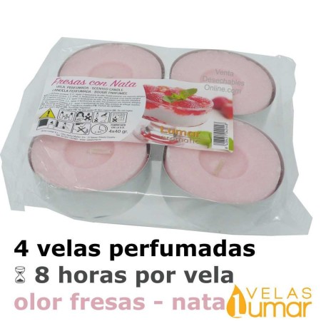 4 Velas Maxi Aromáticas Fresas Con Nata 40g - Lumar