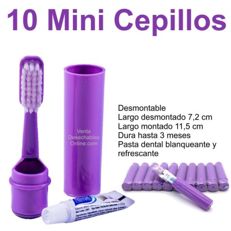 10 Mini Cepillos Dientes Morado 7,2-11,5 cm