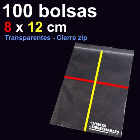 100 Bolsas PE 8x12 cm Cierre Zip