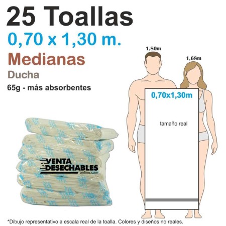 25 Toallas Desechables Spunlace 65gr 0,70 x 1,30 metros