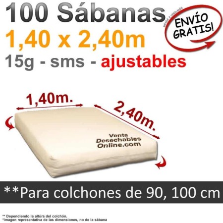 100 Sábanas Bajeras Desechables Ajustables 1,40x2,40m Genéricas