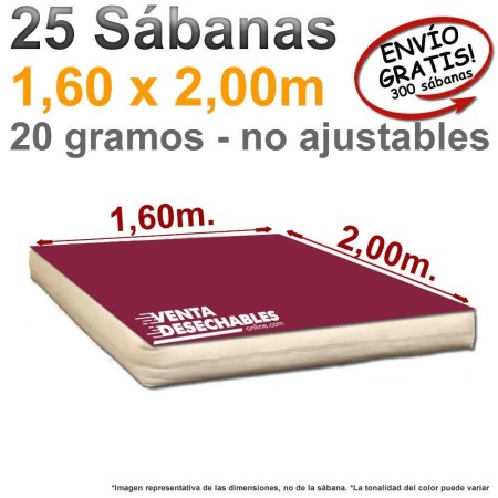 25 Sábanas Desechables 1,60x2,00m. Burdeos - Genéricas