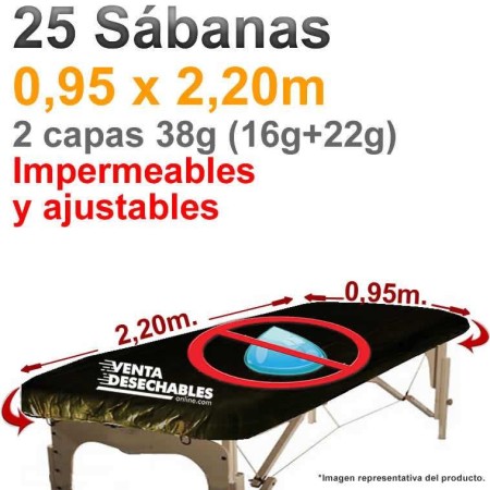 	25 Sábanas Camilla Ajustables Plastificadas Negras 0,95x2,20m