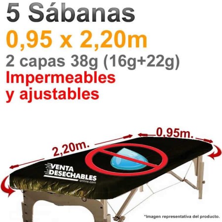Sábanas Camilla Ajustables Plastificadas Negras 0,95x2,20m 38 SMS
