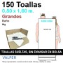 150 Toallas Desechables 50g 0,80 x 1,60 m Sin Envasar - Grandes