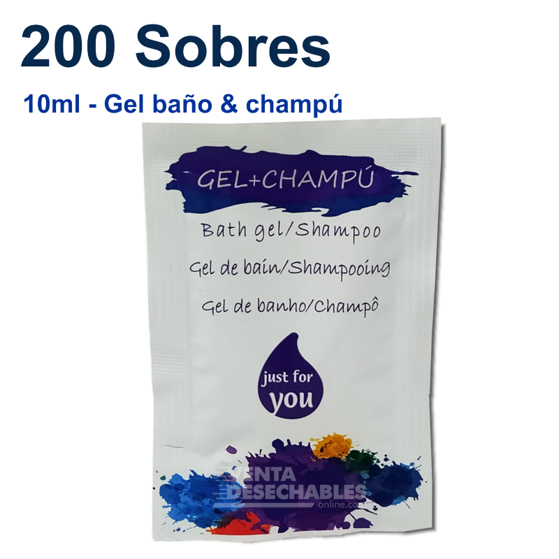 Sobres monodosis de champú y gel baño hotel
