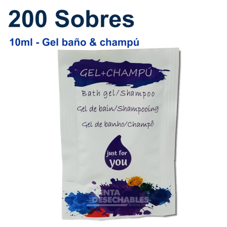 200 Sobres Gel Baño y Champú Monodosis 10 ml