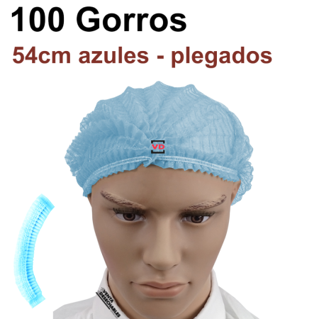 Gorros Desechables azules Plegados En Acordeón