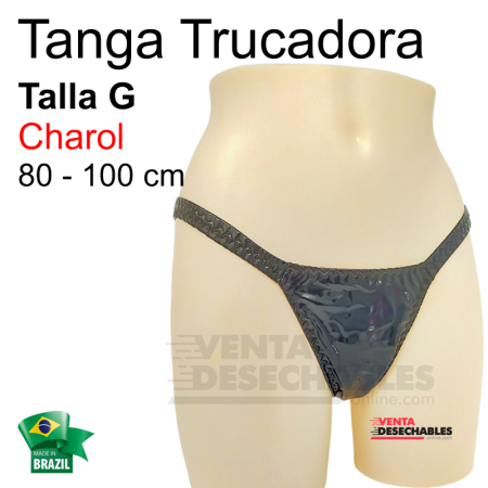 Tanga Trucadora En Charol En Color Negro Talla Grande