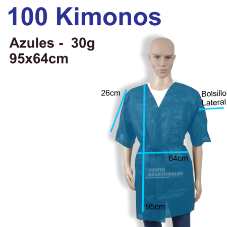 100 Batas Kimonos Desechables azules 30g