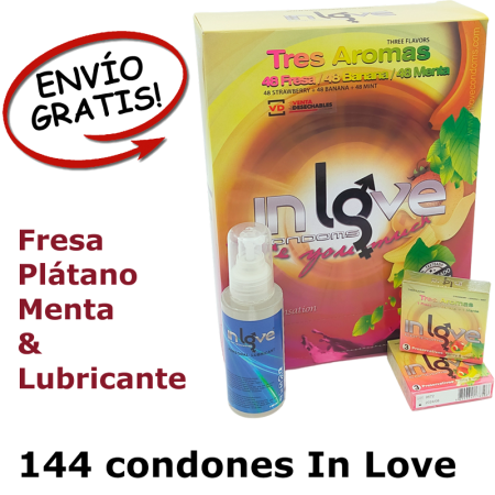 Condones In love Fresa, Plátano, Menta y Lubricante 100ml