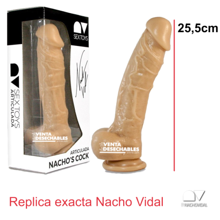 Consolador Replica Pene Nacho Vidal 25x6cm Natural Articulado