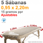 5 Sábanas Camilla Ajustables Blancas 0,95x2,20m 15g ppr - Alba