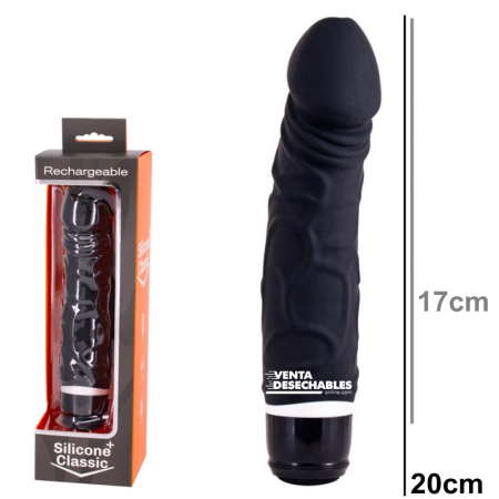 Vibrador recargable de silicona negro 20 cm
