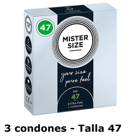 3 Condones Mister Size  cajita