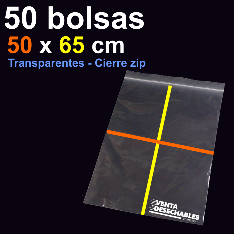 Bolsas plástico muy grandes y transparentes con cierre zip 50x65