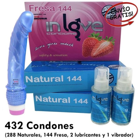 288 Preservativos Finos . 144 Fresa. 2  Lubricantes y 1 Vibrador