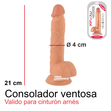 Consolador grande de Ventosa Flexible 21 Cm Color Carne