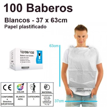 Baberos Desechables Adultos Blancos Con Bolsillo
