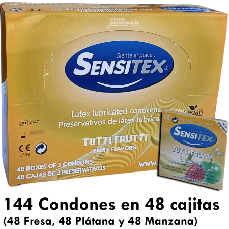 48 Cajas de 3 Preservativos Sensitex TuttiFrutti
