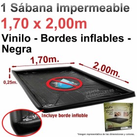 Sábana Nuru impermeable Con Bordes Vinilo1,70 x 2,00 x 0,25 m - Negra
