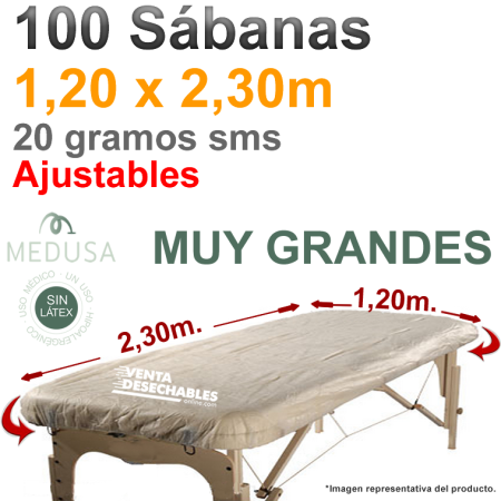100 Sábanas Camilla Ajustables SMS 1,20x2,30m 20g Medusa