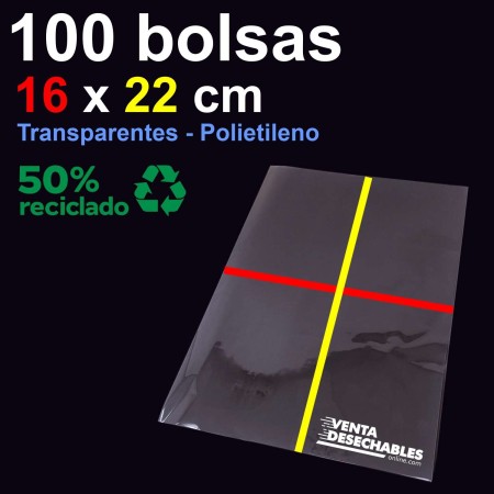100 Bolsas 16x22 cm Polietileno 50% Reciclado - G100
