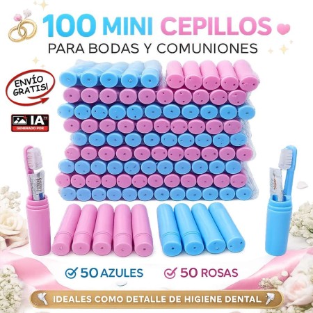 Mini cepillos de dientes con pasta (Pack 100) | Colores para bodas y comuniones