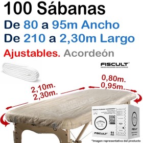 100 Sábanas Camilla Ajustables Acordeón 80X210 a 95X230 20g Blancas - Fiscult