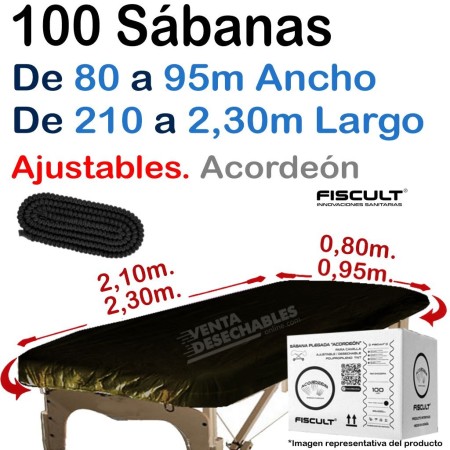 100 Sábanas Camilla Ajustables Acordeón 80X210 a 95X230 20g Negras - Fiscult