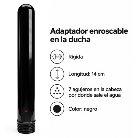 Cabezal Adaptador Ducha Anal Rígida 7 Orificios 14x2cm  Negra - Clean Ars