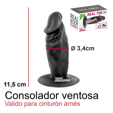 Consolador Ventosa Realístico Flexible Negro Tim 11,5 cm
