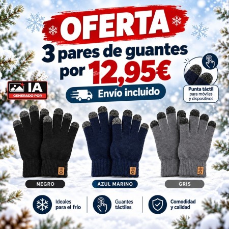 Pack de 3 Pares de Guantes Táctiles de Invierno Unisex